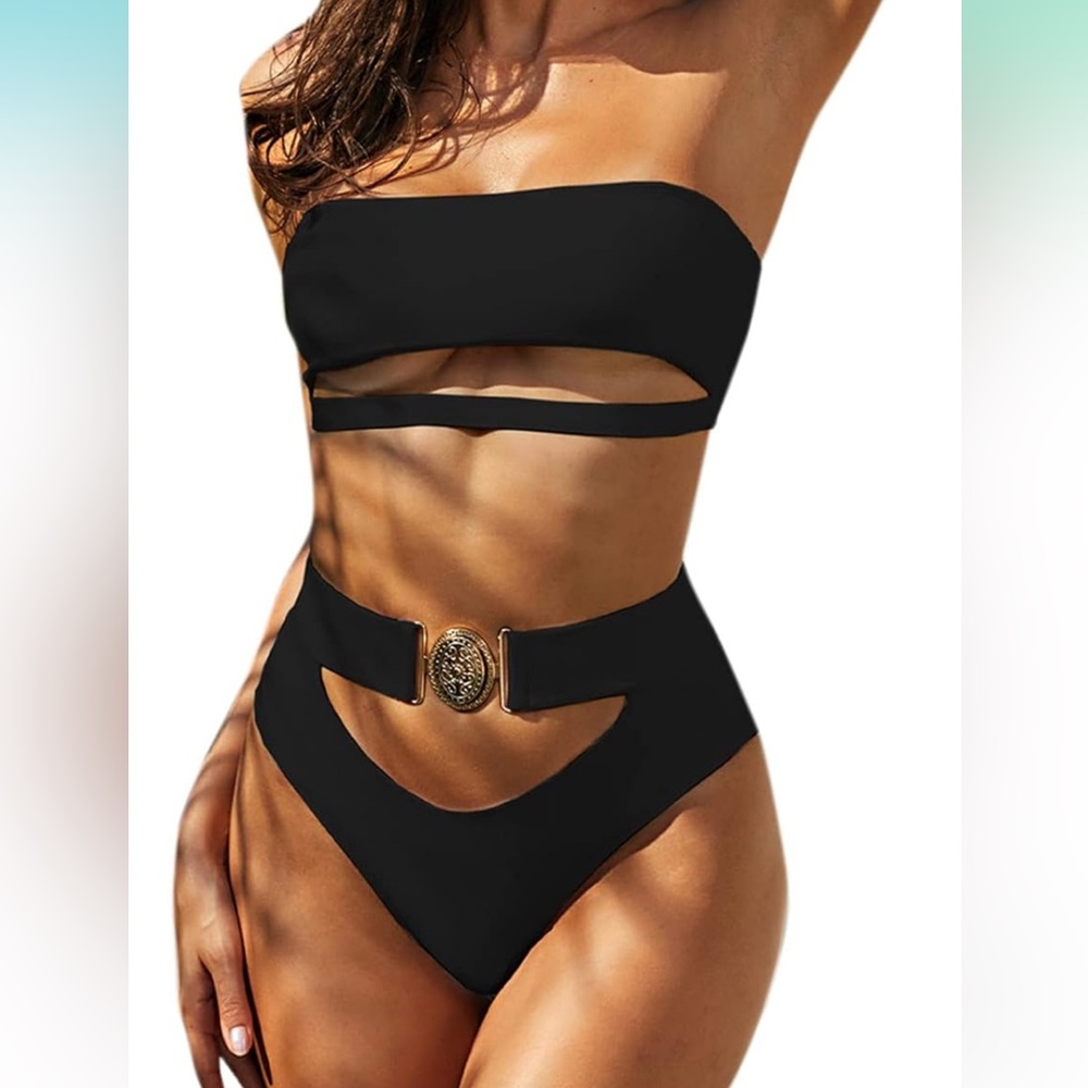 ZGMYC Womens 2 Piece Sexy Underboob Cut Out Bikini Silver Patchwork Bathing Suit
